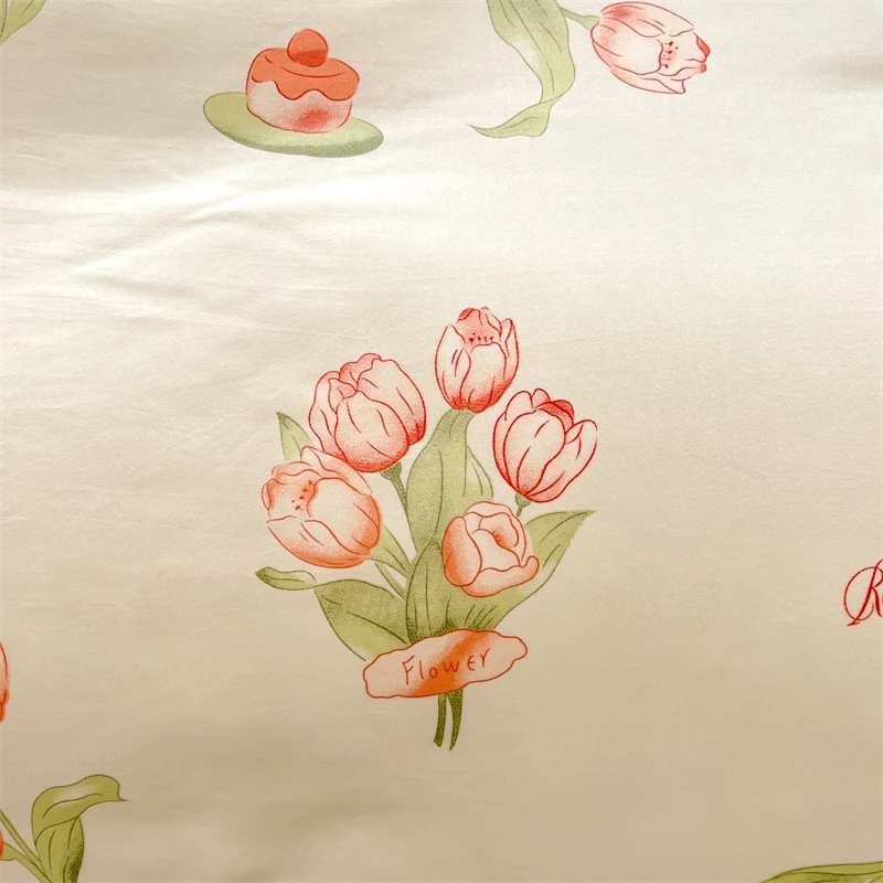 3pcs Pink Tulip Duvet Cover Set, Girls Women Bedroom Plant Flower Decoration Queen Bedding, Letter Printing King Comforter Cover