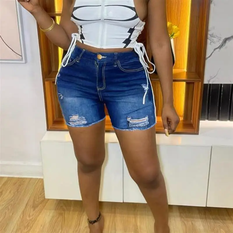 

Джинсовые орты с высокой талией, женские модные дырочки, эластичные спортивные орты, лето 2023, Новое поступление, другой бренд