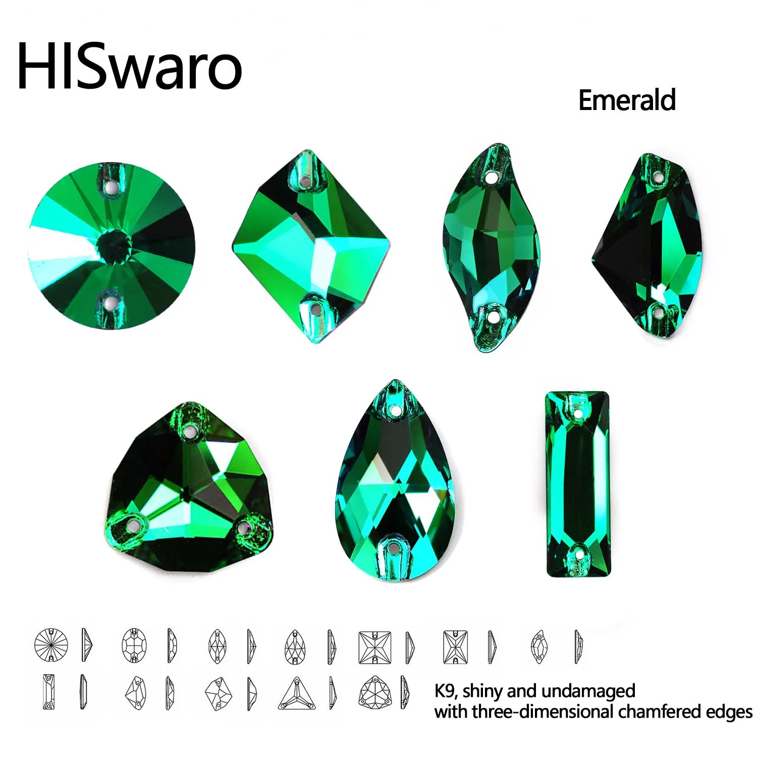 

Стразы HISwaro смешанных размеров, изумрудные, плоские, стеклянные, для пришивания на одежду, сумки, обувь, декор
