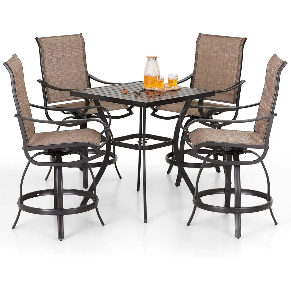 

Counter Height Outdoor Bar Set with Swivel Stools and All-Weather Textilene Fabric for Patio, Garden, and Poolside