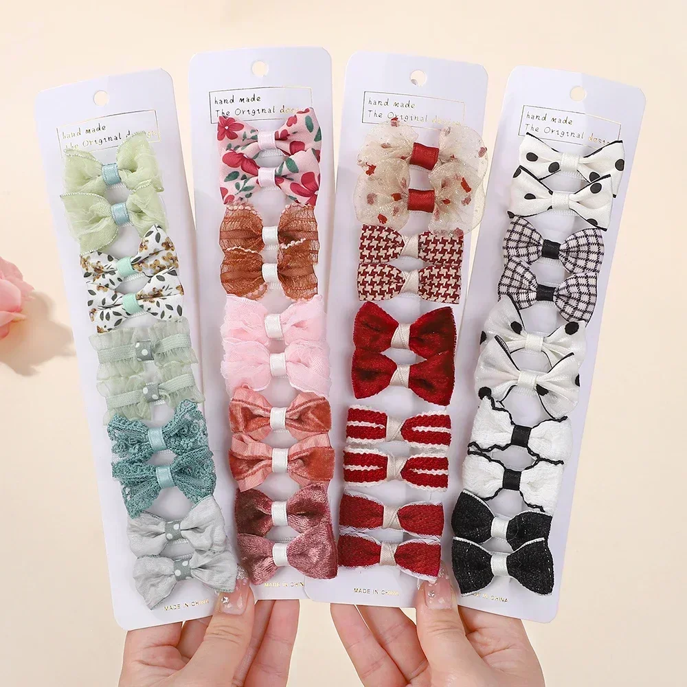 10 pezzi di fiori carini fiocchi fermaglio per capelli per neonate mini stampa forcina pizzo di cotone accessori per capelli fatti a mano per bambini regali