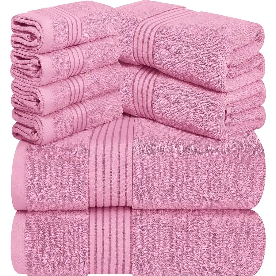 

8 Piece Premium Towel Set, 2 Bath, 2 Hand, and 4 Washcloths, 100 Ring Spun Cotton, Highly Absorbent Towels for Bathroom, Sports,