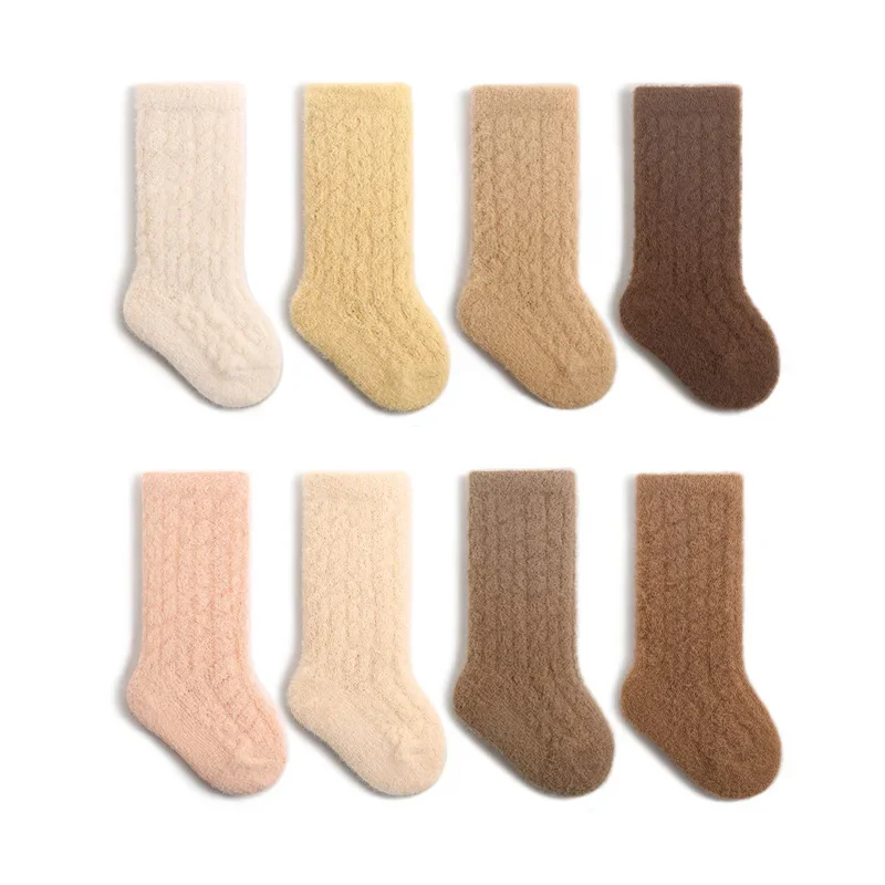 New Autumn Baby Socks Kids Girls Fleece Padded in Tube Socks Toddler Solid Color Thicken Winter Floor Socks Baby Accesories