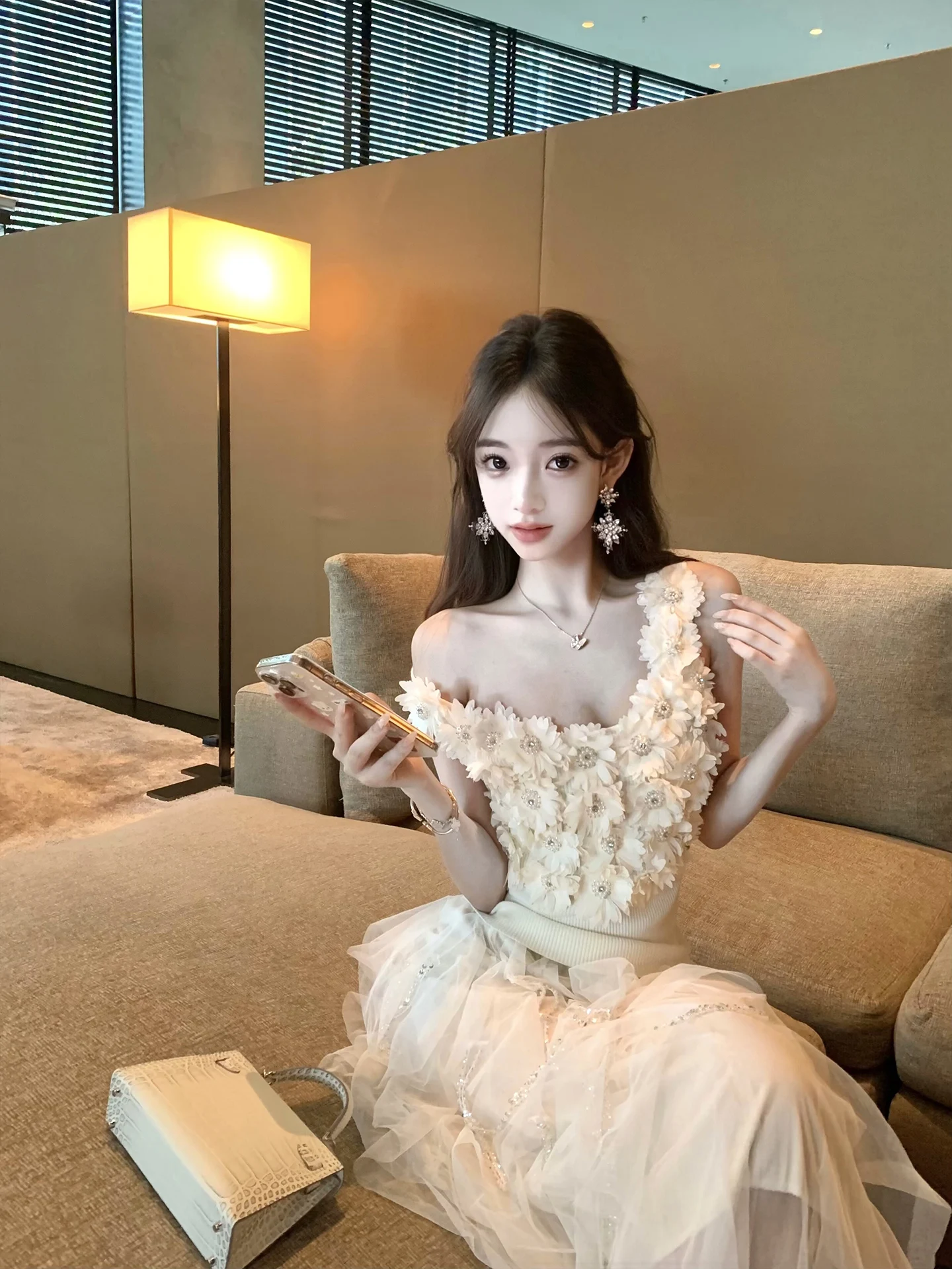 

J Studio Heavyweight Floral Waist-Cinching Sexy Pure Desire Strap Vest Casual Sle Polyester Fiber Women's Outerwear