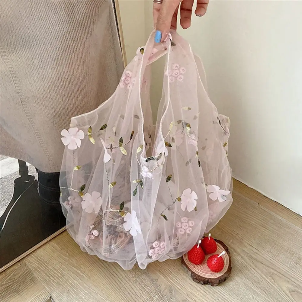 

Сумка-тоут из двойной органзы с цветочной вышивкой, прозрачная, из сетчатой ткани, легкая, для покупок