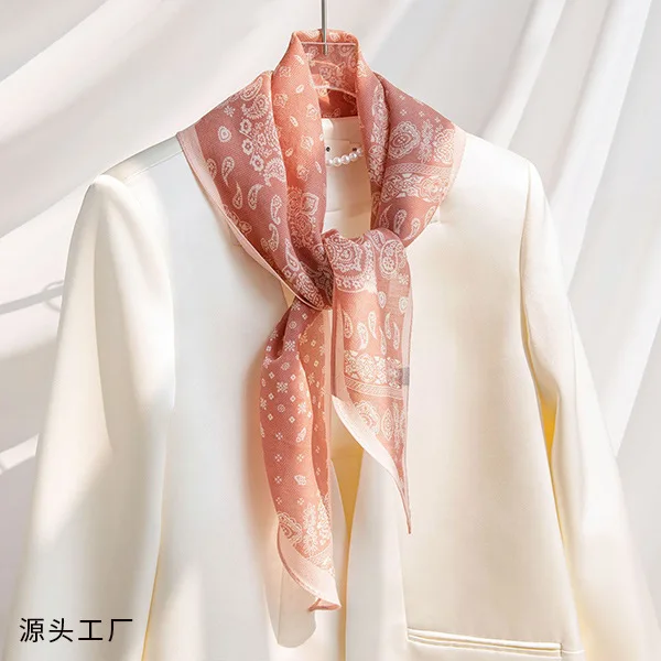 

New Wool Long Scarf High-Grade Thin Narrow Fashion Women's Light Orange Vintage Pattern Printed