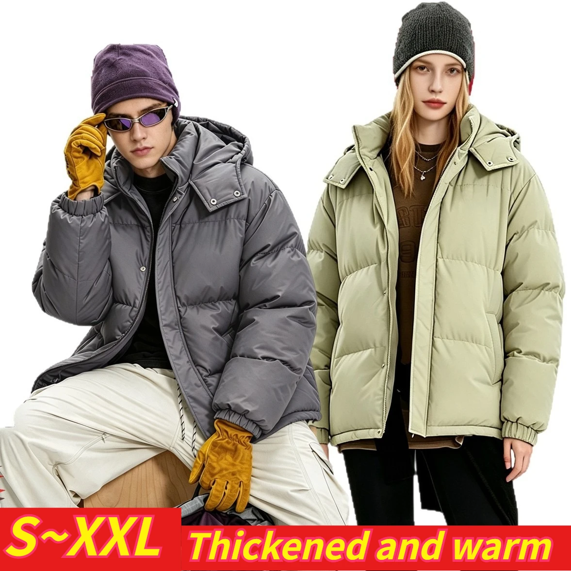 Motorcycle riding warm loose cotton clothes casual winter clothes thick couple tops fashion stand-up collar hooded jacket