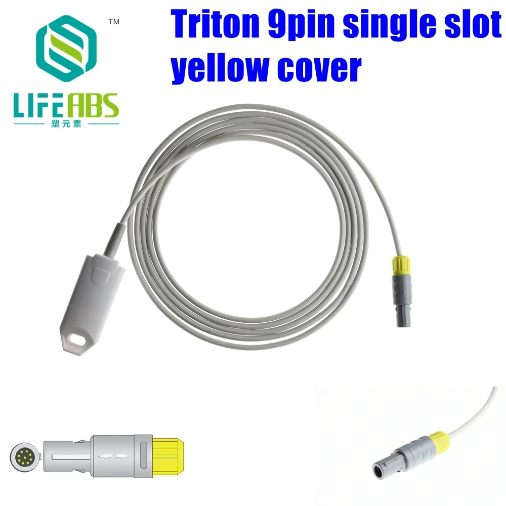 Child Finger Clip Ear Clip Silicone Long Cable Reusable Spo2 Sensor for Triton 9pin Single Slot,Yellow Cover Patient Monitor