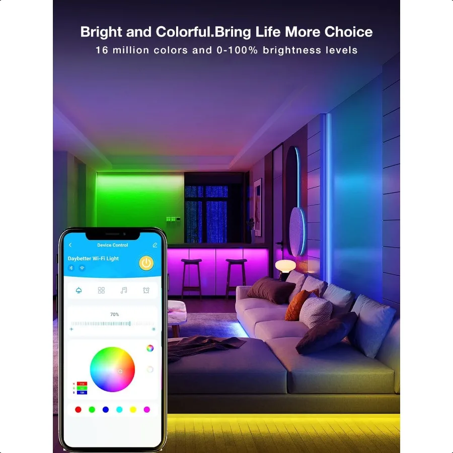 Smart WiFi Led Lights 100ft Led Strip Lights Work with Alexa and Google Assistant RGB Strip Lighting Music Sync Color Changing