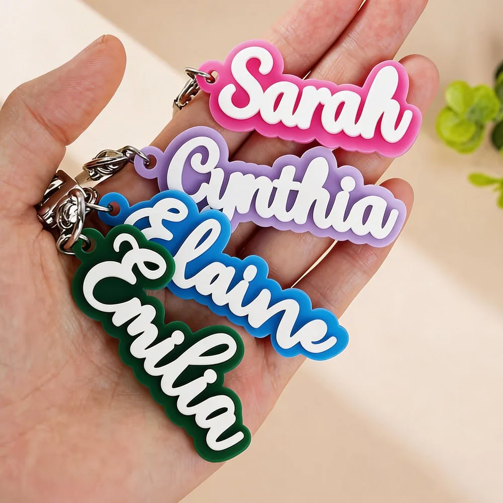 Custom Name Acrylic Keychain Personalized  3D Flat ID Keyring On Bags Birthday Jewerly Gift For Men Women Anti-loss Keychain