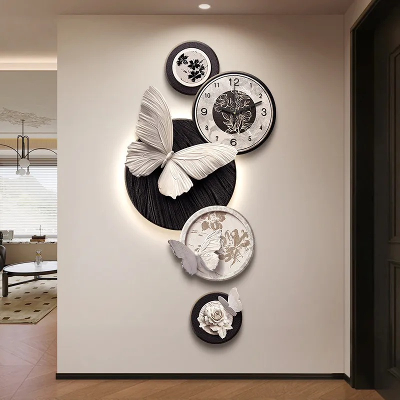 French butterfly foyer decoration 2026 new style antique style corridor corridor hanging paintings with clock mural lights