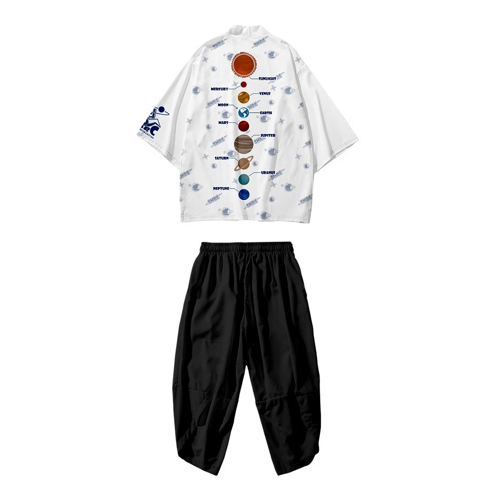 Space Pattern Loose Beach Summer Japanese Cardigan Women Men Cosplay Yukata Clothing Harajuku Kimono Pants