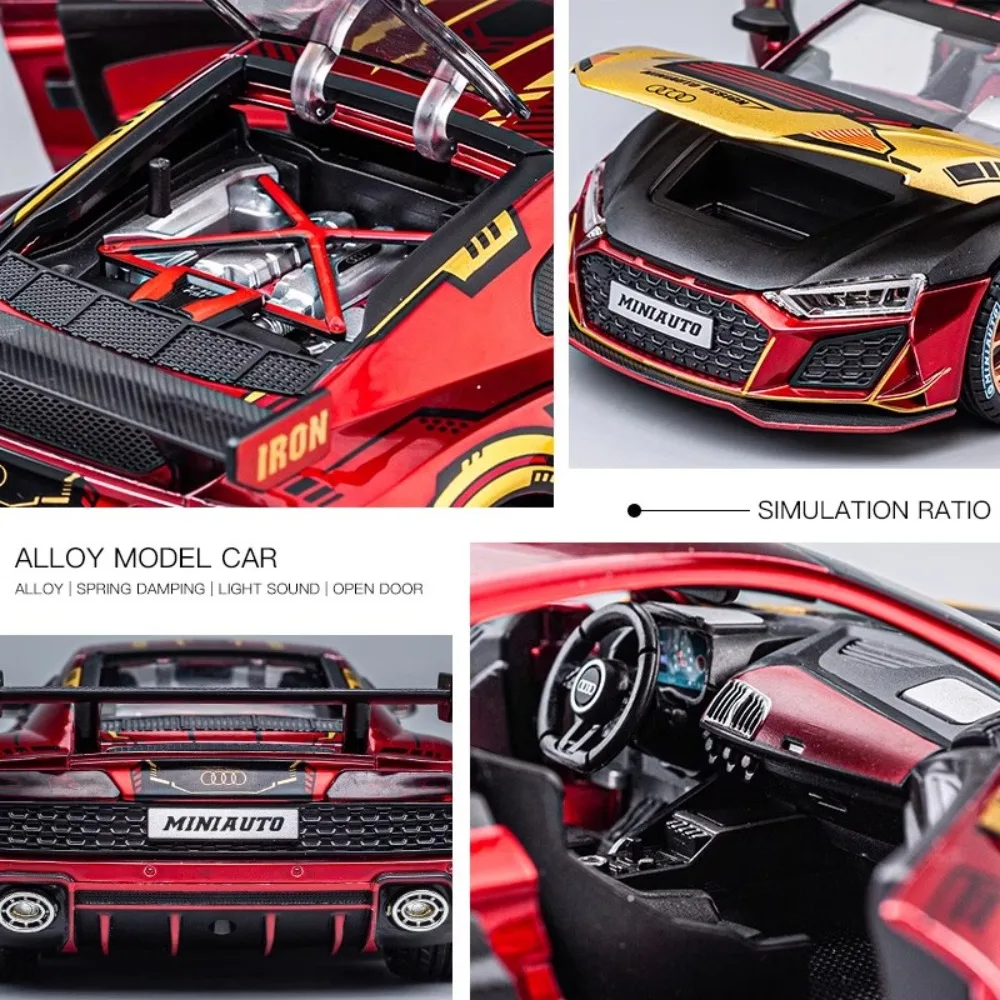 1:24 Scale R8 Racing Car Model Toy Alloy Diecast Vehicles Simulation Light Sound Rubber Tires Sports Cars Models for Kids Gifts