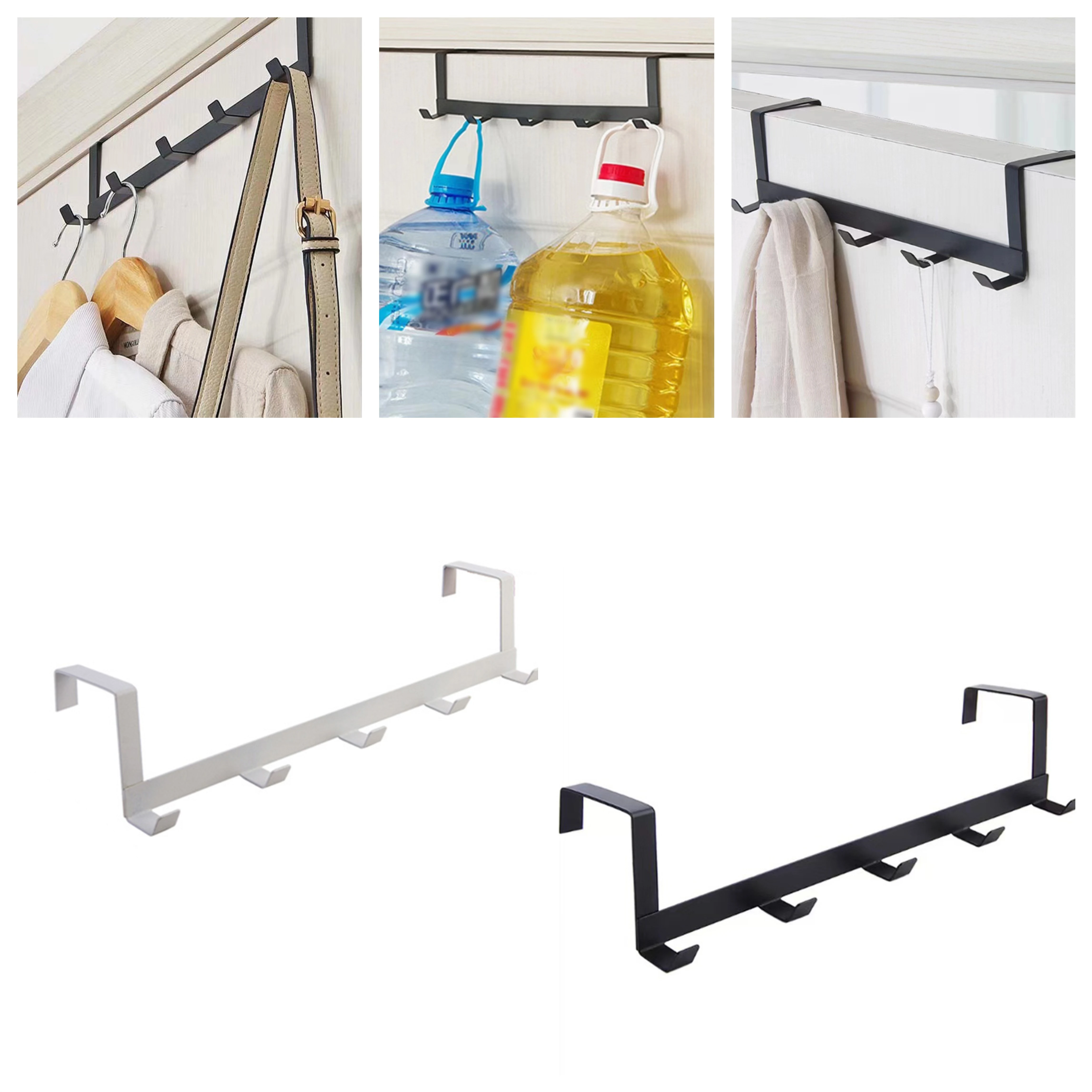 Household Iron Door Back Hook With No Punching Or Marking, Back Style 5-Link Hook, Multifunctional Clothes And Hats Storage Rack image 2