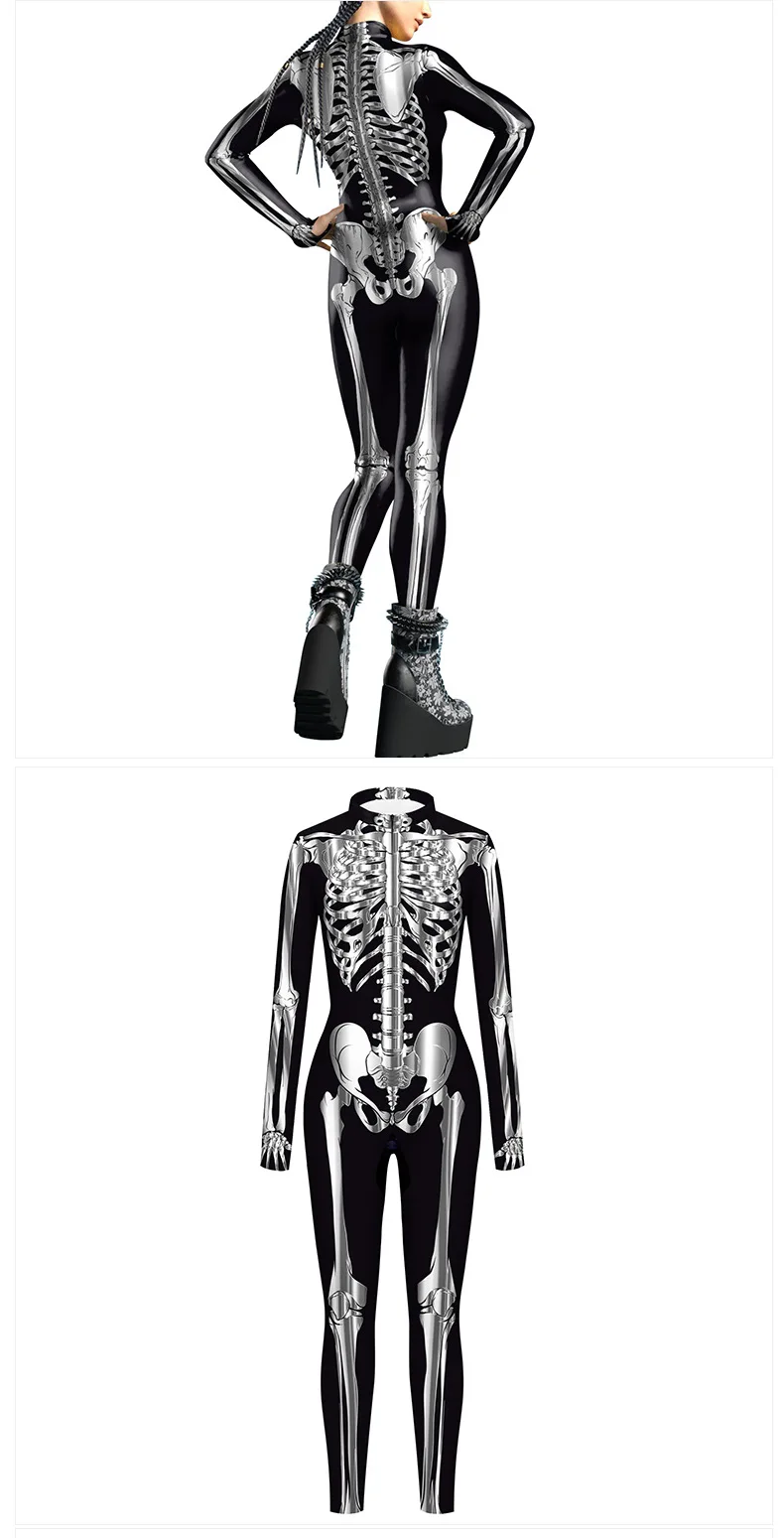Karneval Halloween Party Fluoreszierender Skelett-Druck Damen Sexy Jumpsuit Cosplay Kostüme Ausgefallener Totenkopf-Bodysuit Mujer 2026 – Detail 5