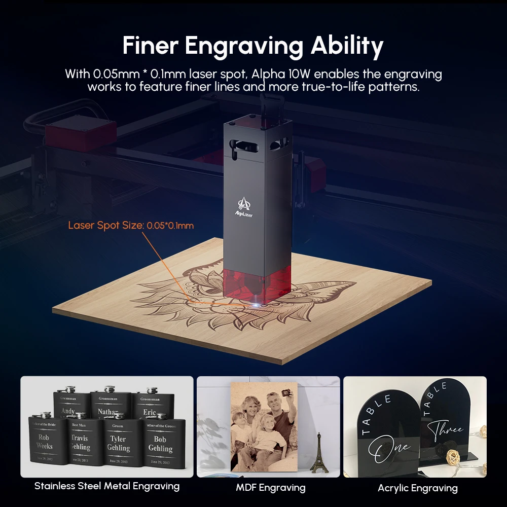 20000 MM/MIN AlgoLaser Alpha 10W Power Diode Cutter e Engraver CNC Desktop Wifi/APP macchina da taglio per incisione con stampa del legno