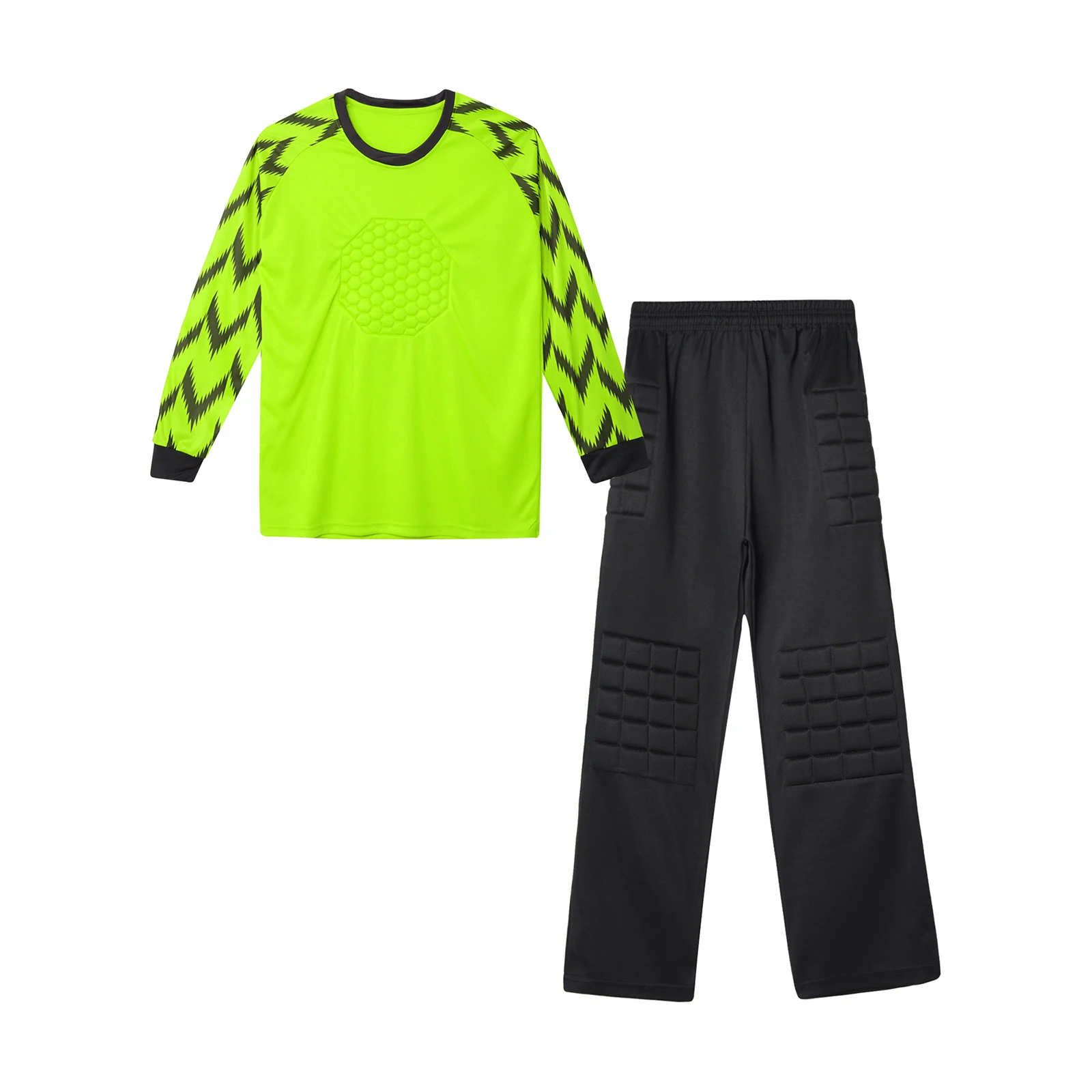 Kids Boys Soccer Goalkeeper Clothes Goalie Sport Suit Football Training Uniform Long Sleeve Protective Padded T-shirt with Pants