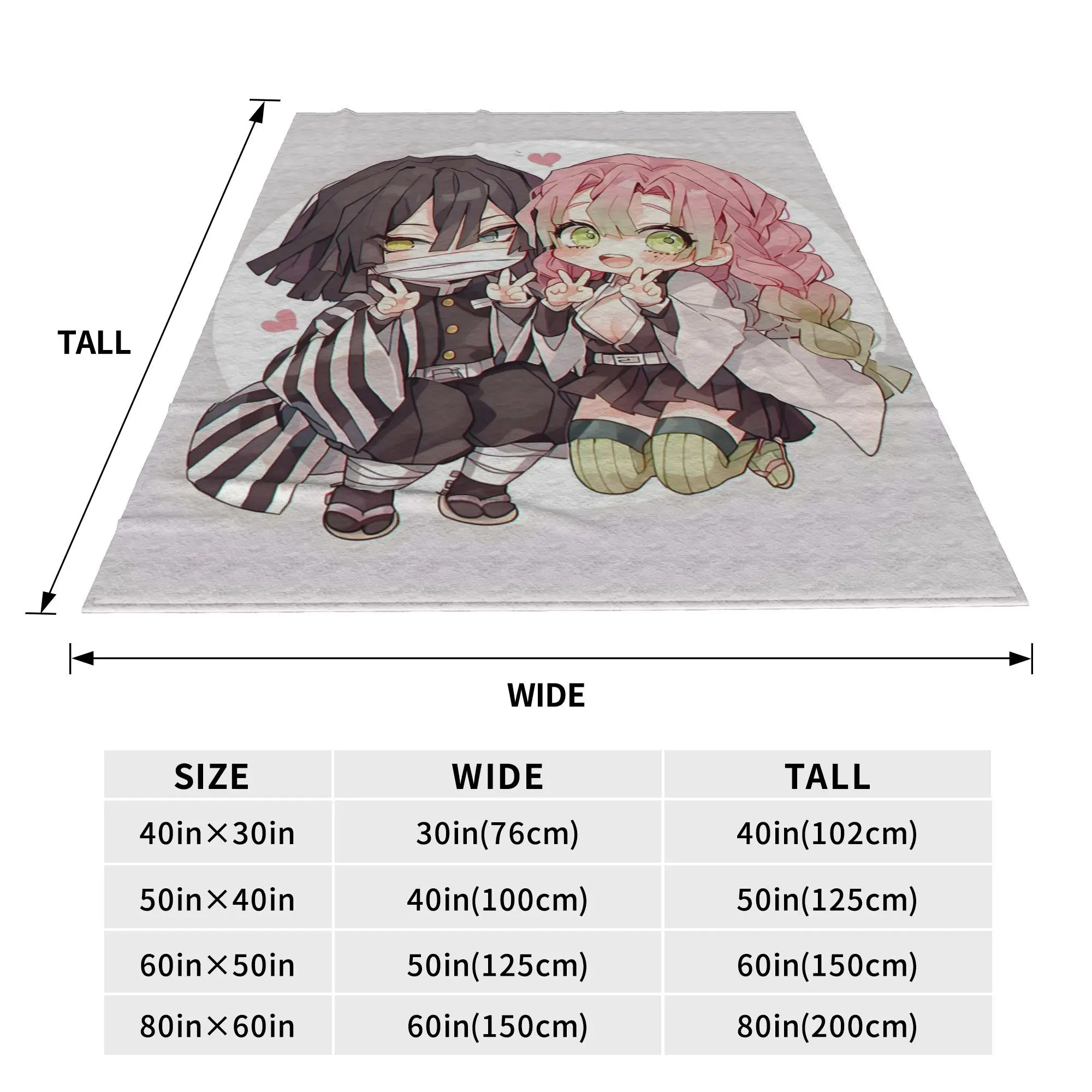 Mitsuri Kanroji and Iguro Obanai Blankets Soft Warm Flannel Throw Blanket Bedspread for Bed Living room Picnic Travel Home Sofa