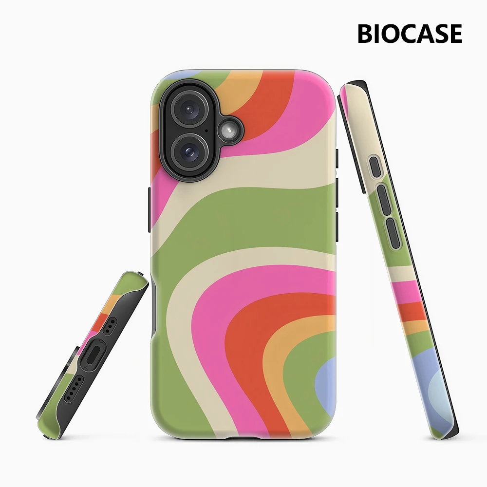 Bunte gewellte Streifen IPhone 17 Must-Haves Handyhülle für IPhone 17 16 15 14 13 12 11 Pro Max Plus Doppelschichtige Rückseite