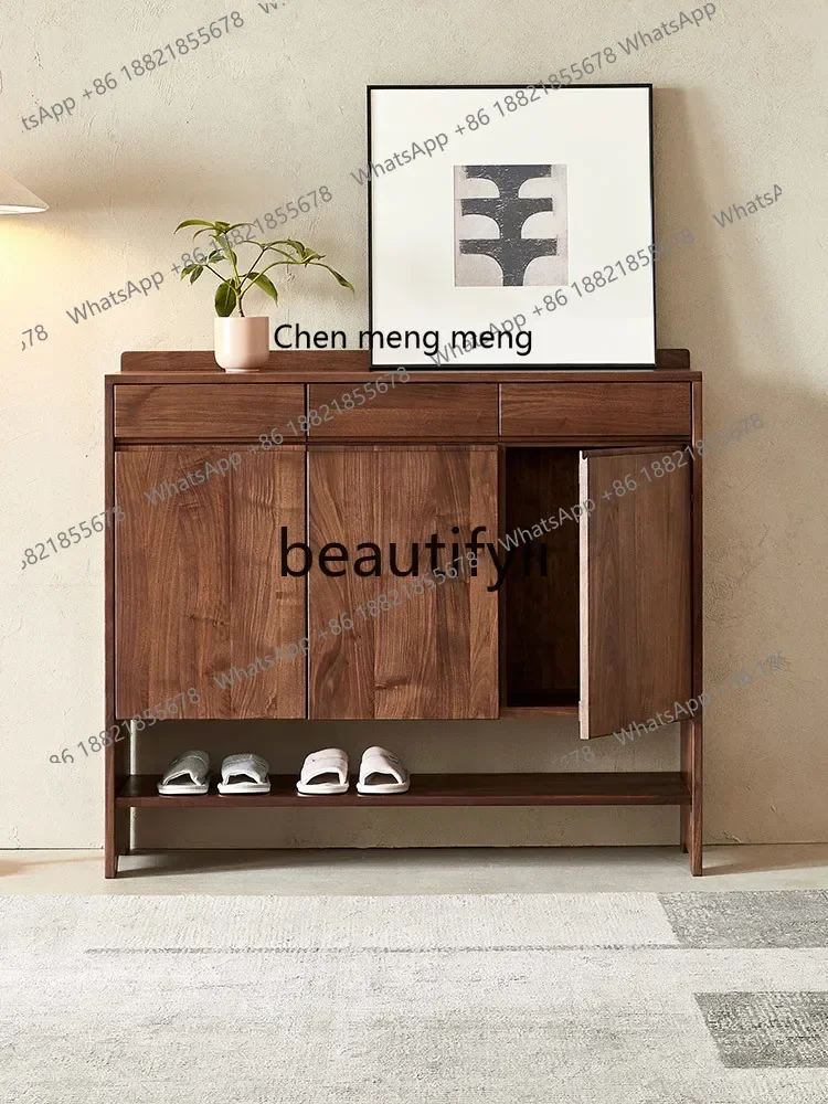 

178CC North American black walnut shoe cabinet household Nordic solid wood storage cabinet integrated