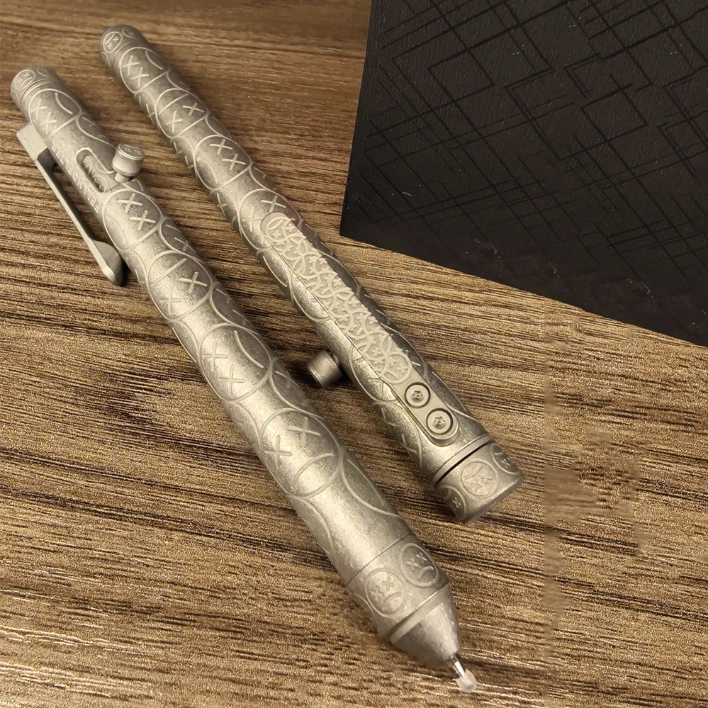 Outdoor Portable EDC Carving Crying Smiling Face Titanium Alloy Self-defense Tactical Pen Car Window Breaking Tool