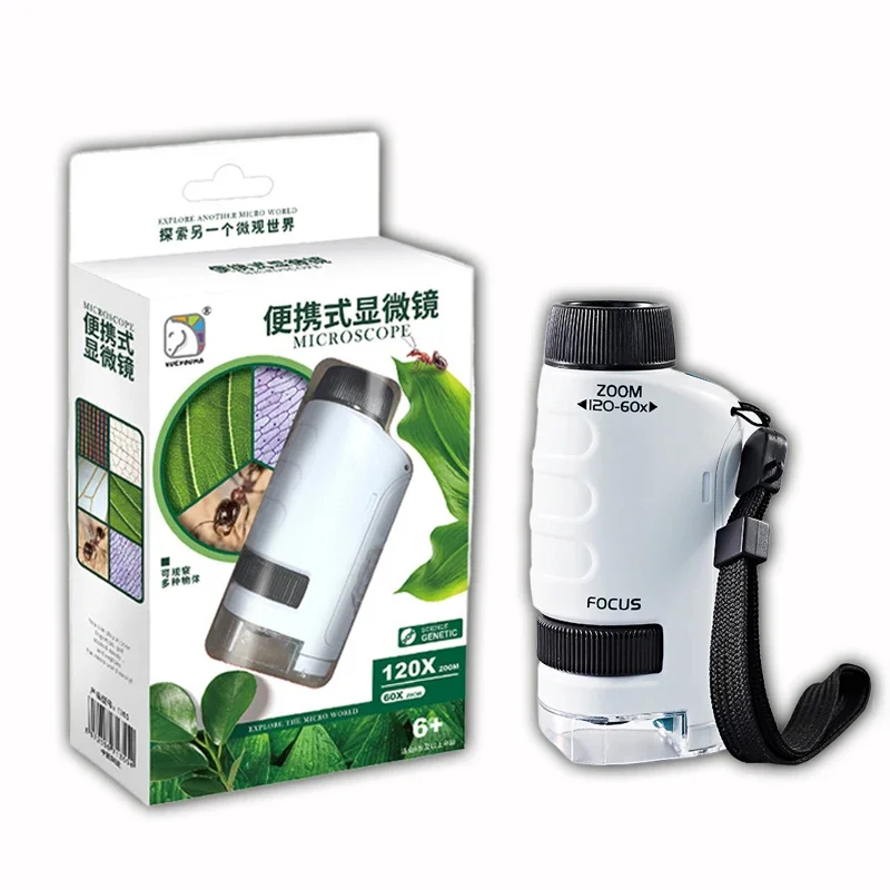 Kit de microscópio portátil laboratório luz led 60x-120x casa escola ciência biológica haste brinquedo ao ar livre crianças presente