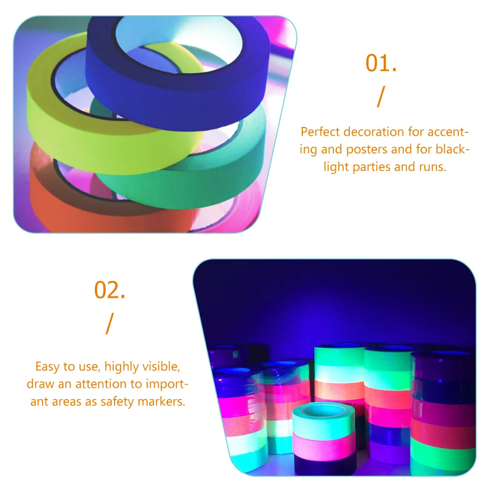 6 pçs 15mm x 5m néon uv fluorescente escada decorações de festa fita para decoração fita de néon segurança palco adereços adesivo