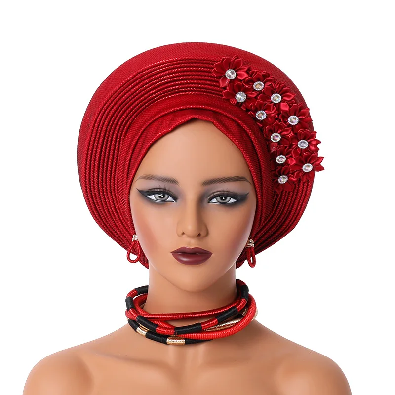 Casamento Multi-Layered Chapéu Turbante, Fan Africano Em Forma de Cabeça Wraps, Headwear plissado, Cristal Nigéria Headtie, Auto Gele, 024008