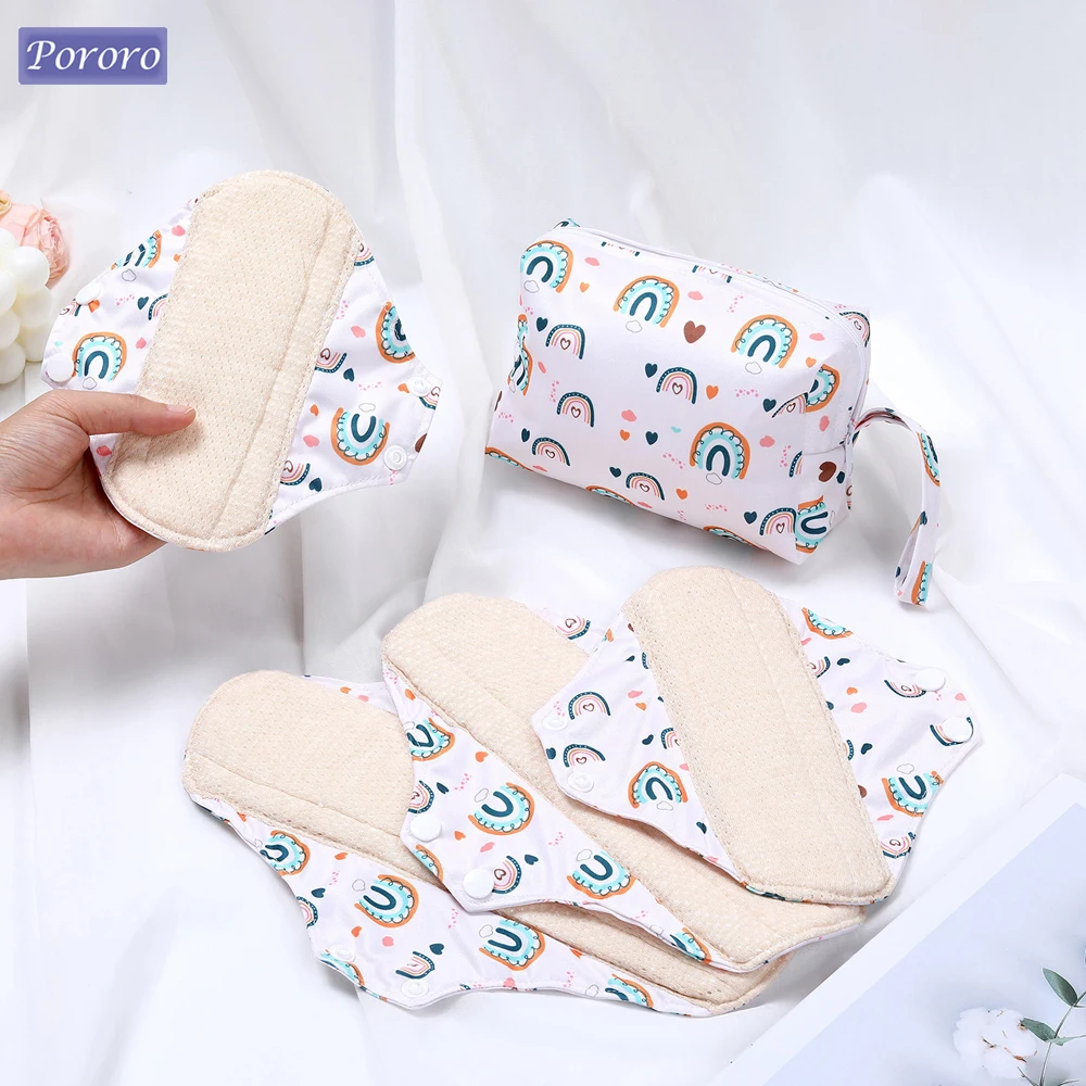 Reusable Sanitary Pads Washable Cotton Panty Liners Soft Cloth Menstrual Pads  4pcs Pads with 1pc Mini Wet Bag