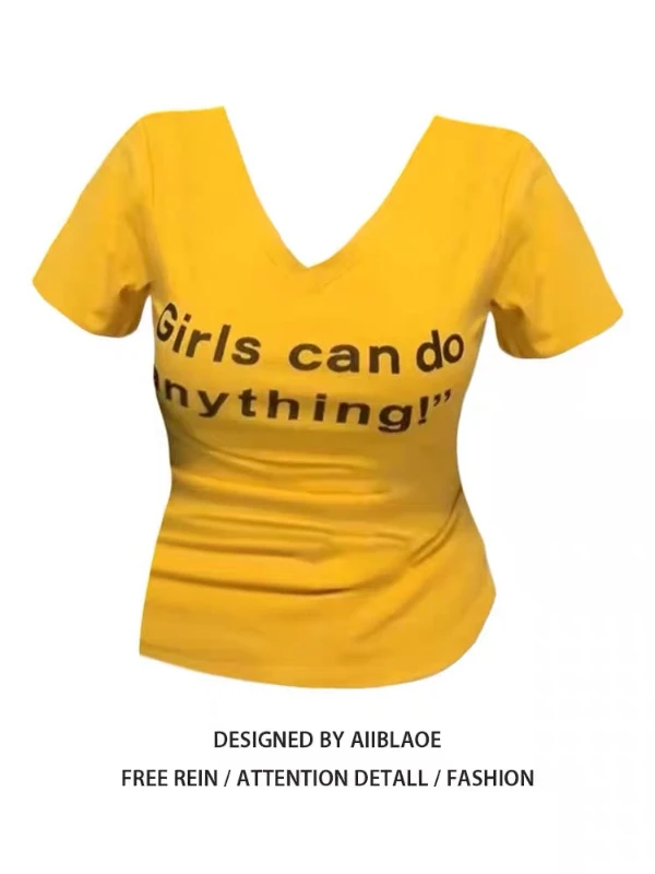 

Женская футболка больших размеров в американском стиле, с V-образным вырезом, принтом-надписью, приталенная, с коротким рукавом, летняя, новая модная повседневная модель