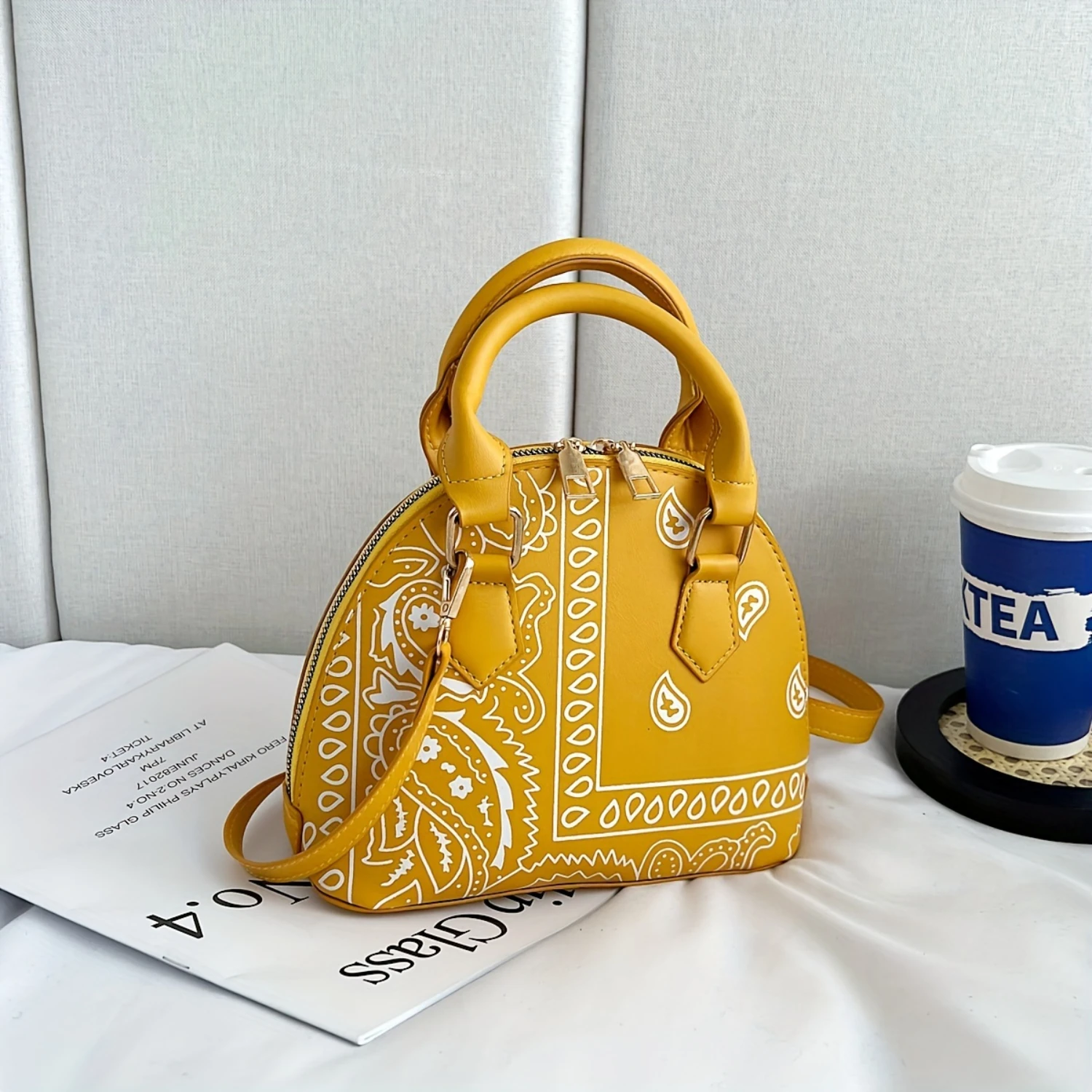 Retro Flower Pattern PU Leather Shell Handbag with Chain Strap, Shoulder Crossbody Bag for Women