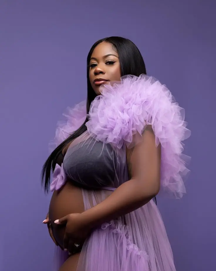 Charmante tule gewaden voor zwangere vrouwen fotoshoot lichtere paarse zwangerschapsjurken voor babyshower of feest op maat gemaakte gewaad