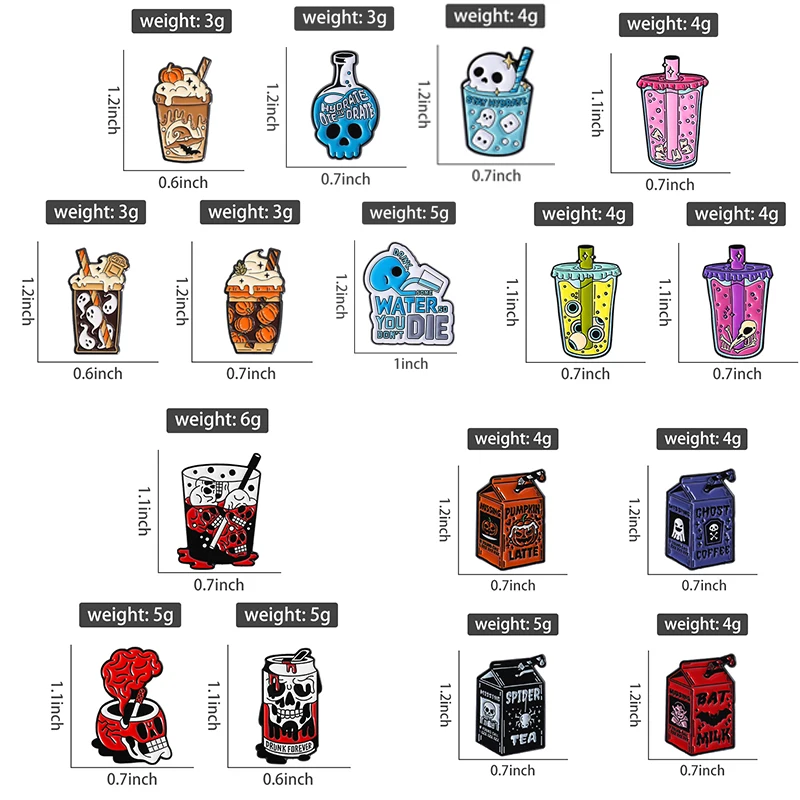 1-4 قطعة/المجموعة هالوين الرعب الهيكل العظمي عصير المينا دبابيس الشرير اليقطين الخفافيش شبح المشروبات دبابيس الملابس شارة التلبيب مجوهرات هدية