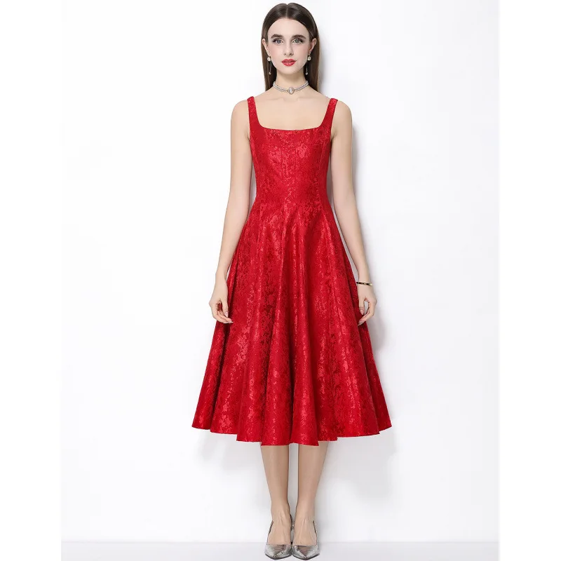 

Ele High Waist Floral Embroidery Strapl Dr Slimming Women's Faionable Midi Dr for Mid-aged Ladies Par Wear