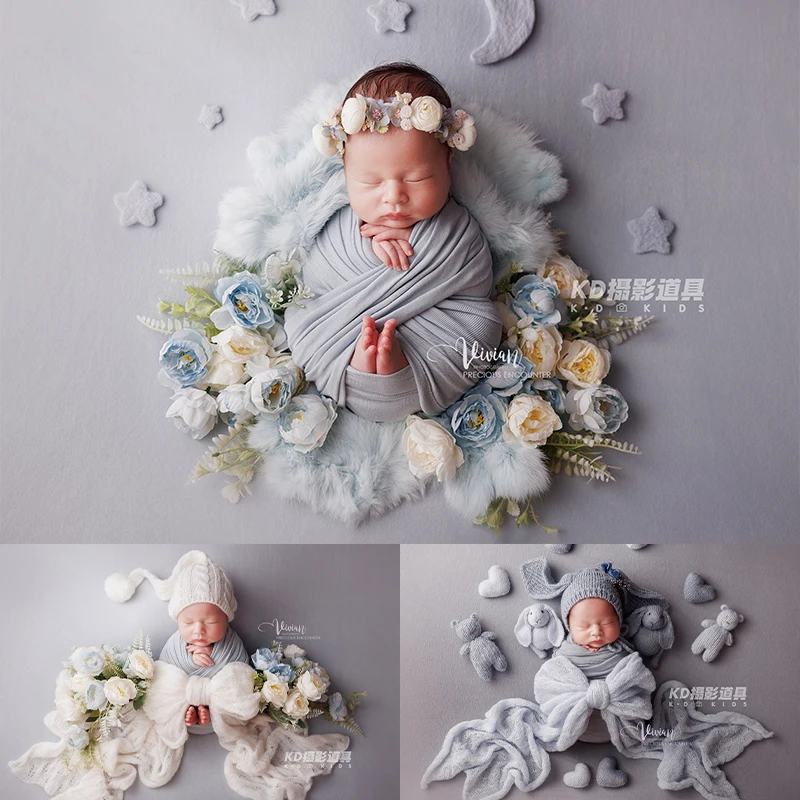 

Monet Garden Theme Newborn Photography Props 0-1 Month Baby Posing Wrap With Matching Hat Headflower Infants Photo Shoot Props