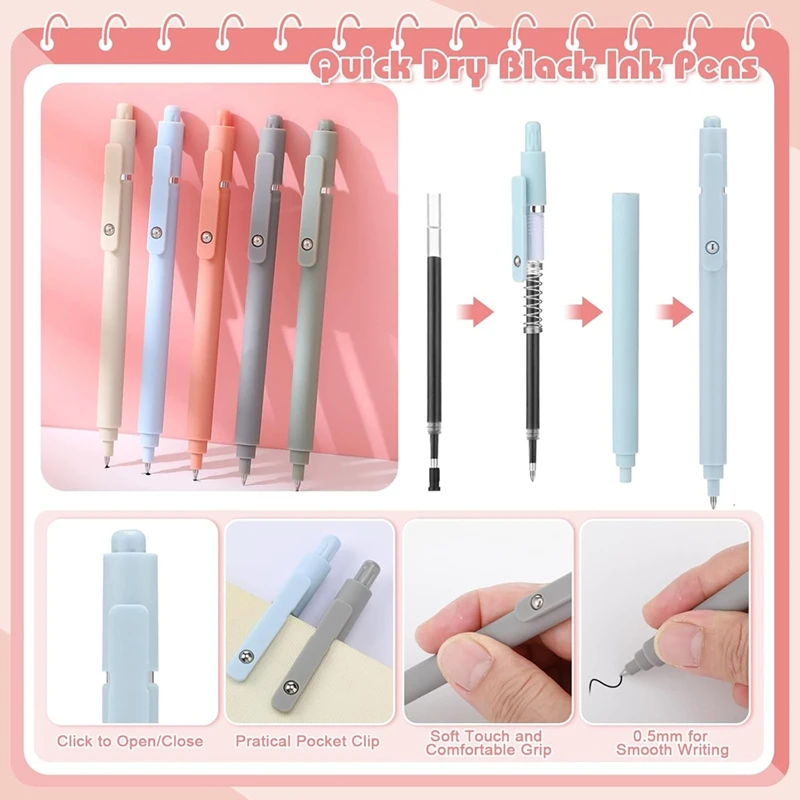 49 قطعة من اللوازم المدرسية الجمالية مع مقلمة وردية، لمجموعة قرطاسية للطلاب