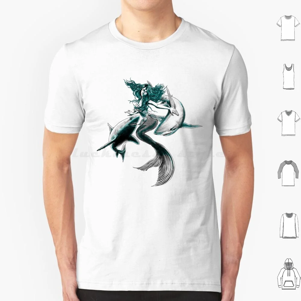 Shark Girl T Shirt Cotton Men Women Diy Print Mermaid Mermaids Sea Nymph Sea Nymphs Nereid Nereids Siren Sirens Nymph Girl