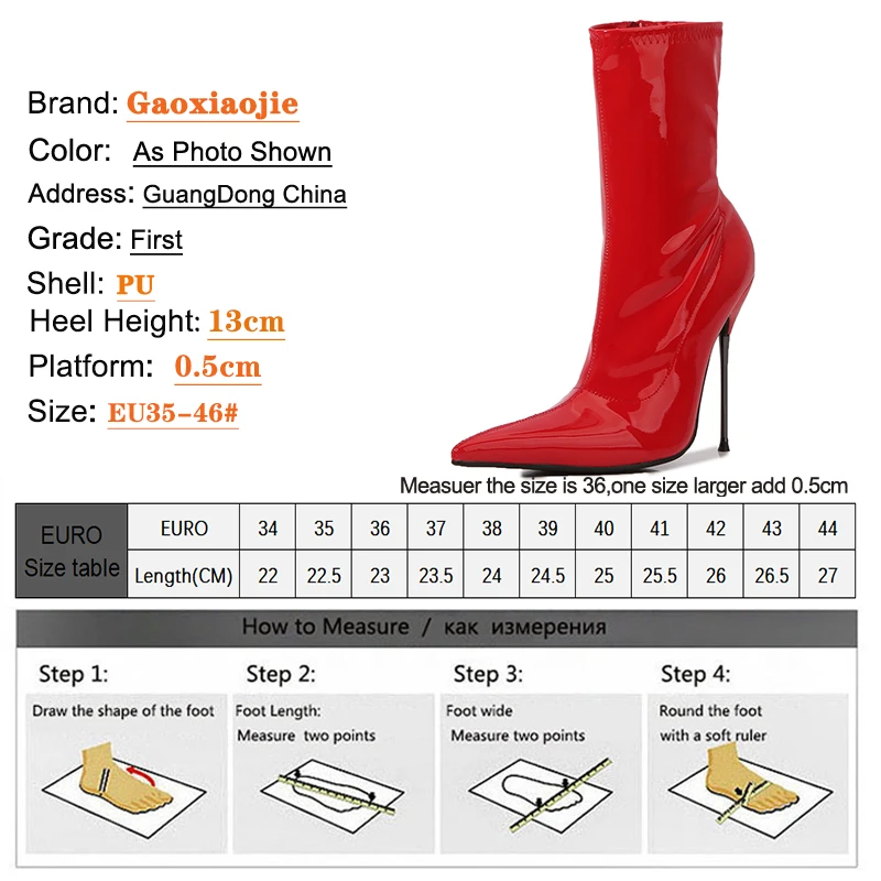 Neue 13 cm High Heels, Frauen Glanz PU Kurze Stiefel, Männer Bett Cosplay Schuhe, Fetisch Knöchel Botasl, spitze Zehen, Schwarz, Rot, Benutzerdefinierte Farben