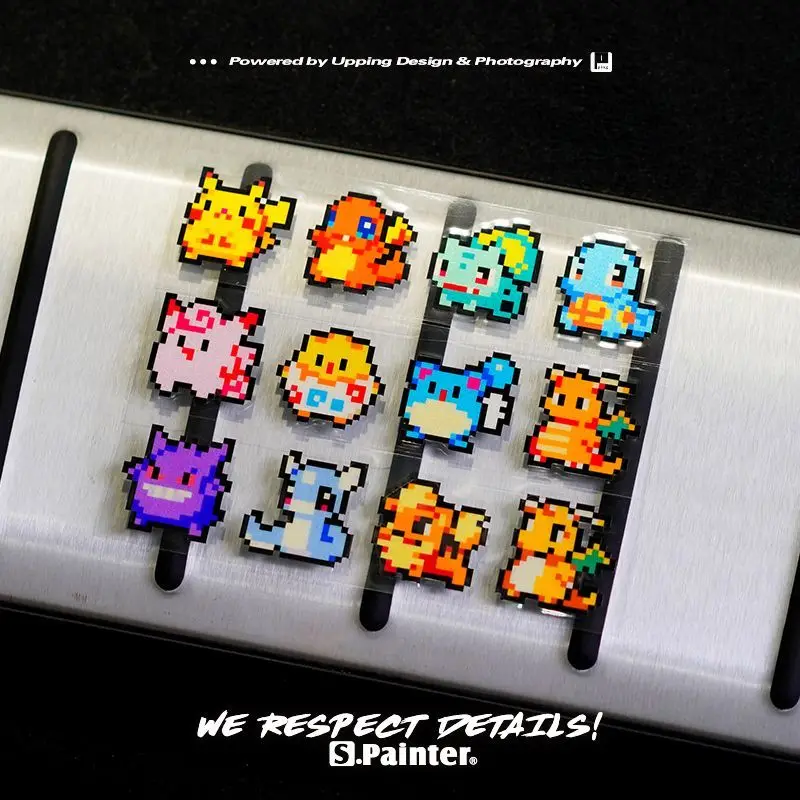 Anime Pokemon Pikachu Car Pixel Stickers Kawaii Elf Ball Personality Stickers Car Windshield decal Decor Reflective Stickers new