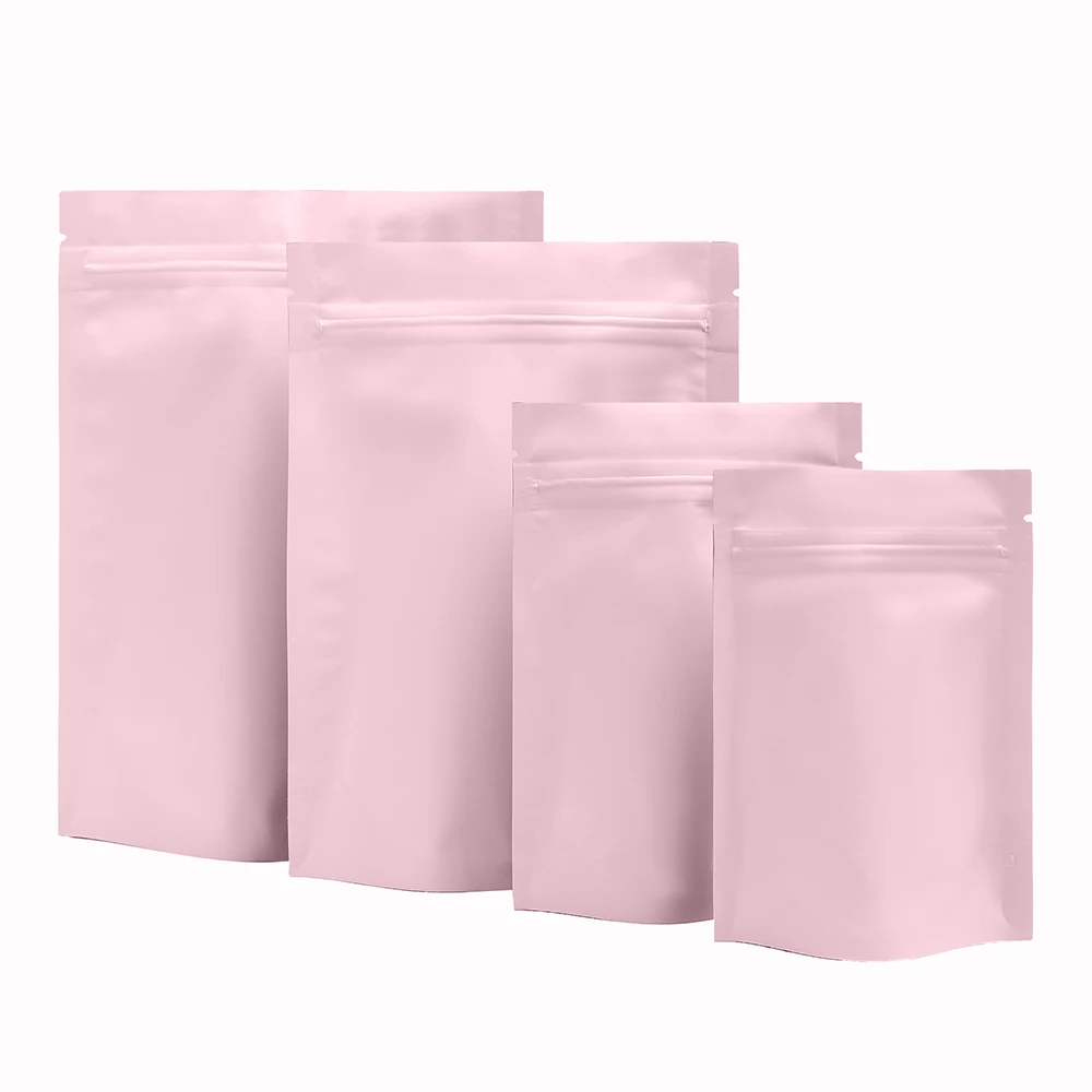 100PCS Matte Baby Pink Ziplock Aluminum Foil Mylar Pouch   Heat-Sealable Reclosable Food Stroage Stand Up Zipper Bag