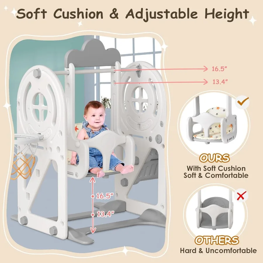5 in 1 Toddler Slide and Swing Set Baby Slide for Toddlers Age 13 Bus Themed Toddler Playset with Basketball Hoop Indoor Outdoo