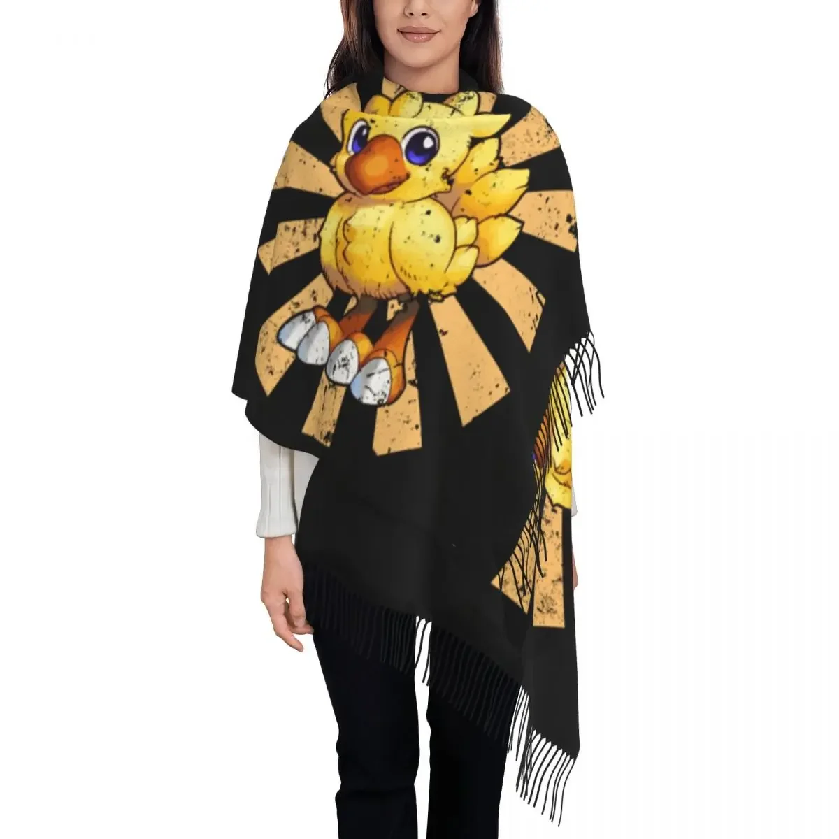 Final Fantasy Chocobo Scarf Wrap Women Long Winter Warm Tassel Shawl Unisex Scarves