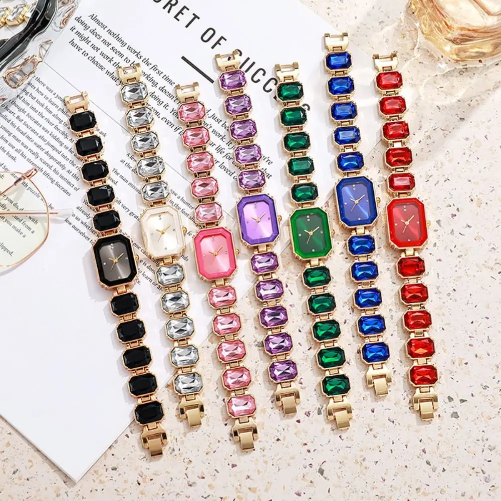 Rhinestone Quartz Watches Diamond Studded Watch Strap with Adjustable Bracelet Square Shaped Watch Women Wristwatch Women Girl