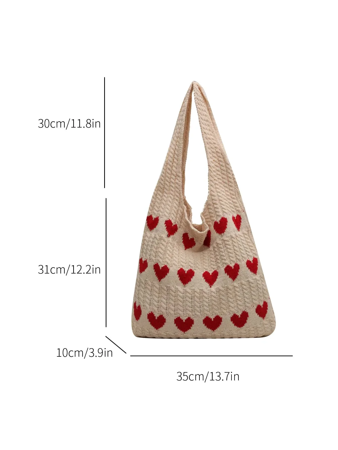 1pc Heart Pattern Color Blocking Crochet Handbag Shoulder Bag Large Capacity Fashion Beach Bag Versatile Commute Bag Large Bag