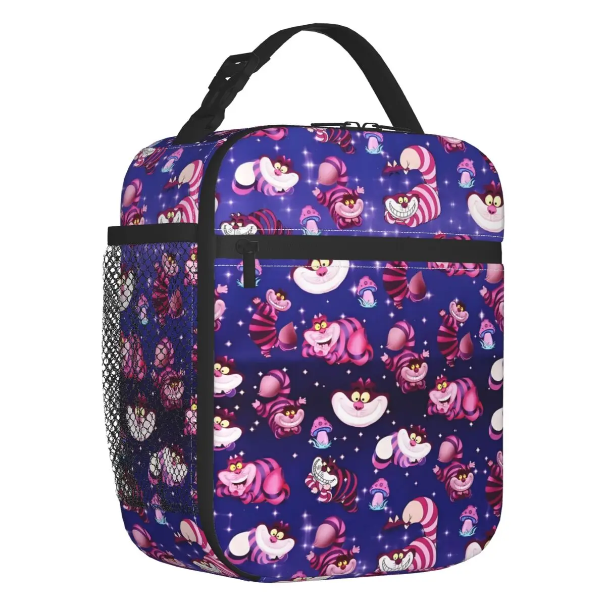 

Custom Cheshire Cat Insulated Lunch Bags for Women Alice In Wonderland Cartoon Pattern Resuable Cooler Thermal Bento Box School