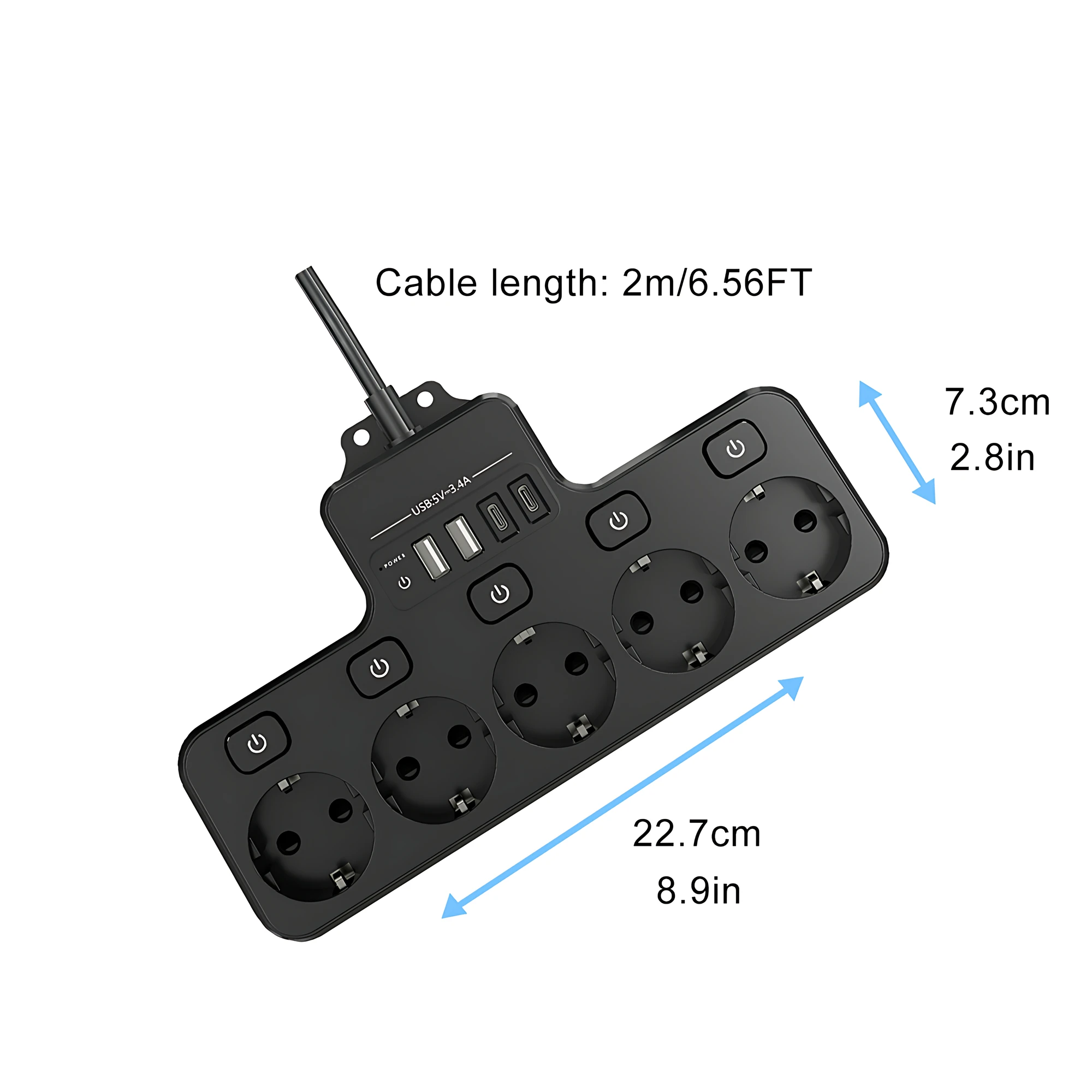 

EU Plug Power Strip With 5AC Outlet 4USB Port(2USB C),Multiple Outlet Surge Protection Electrical Socket Adapter For Home Office