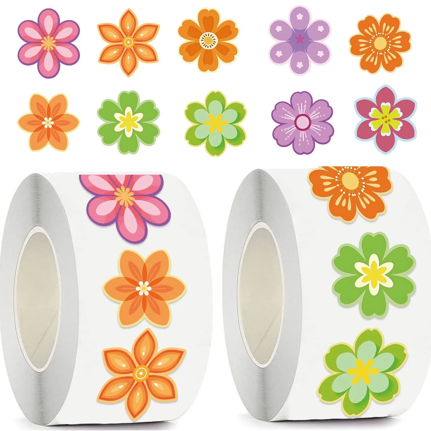 

500Pcs Cartoon Flower Stickers Roll Colorful Floral Pattern Decals Waterproof DIY Decor for Laptop Luggage Skateboard Scrapbook