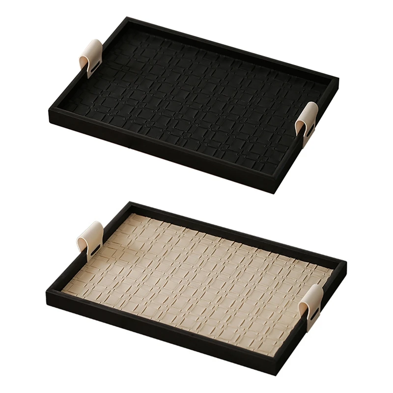 أوعية مفاتيح صينية جلدية لطاولة الدخول، صينية تنظيم سطح المكتب، صينية الغرور بمقبض، منظم التخزين، صينية الصيد