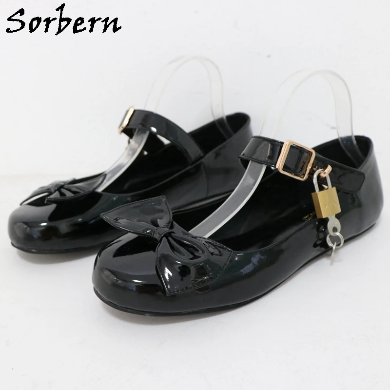 Sorbern Comfortable Lolita Cute Round Toe Shoes Pink Bow Lockable Straps Mary Jane Shoe Flat Heels Custom Color