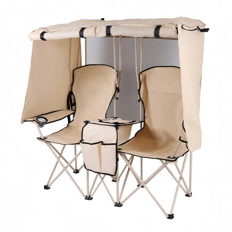 Stackable, space-saving double chair with parasol, foldable, with sunshade, suitable for outdoor use